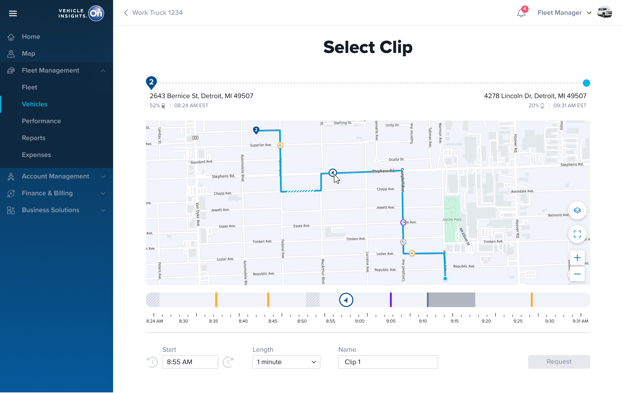 Select Clip screen before a clip is selected