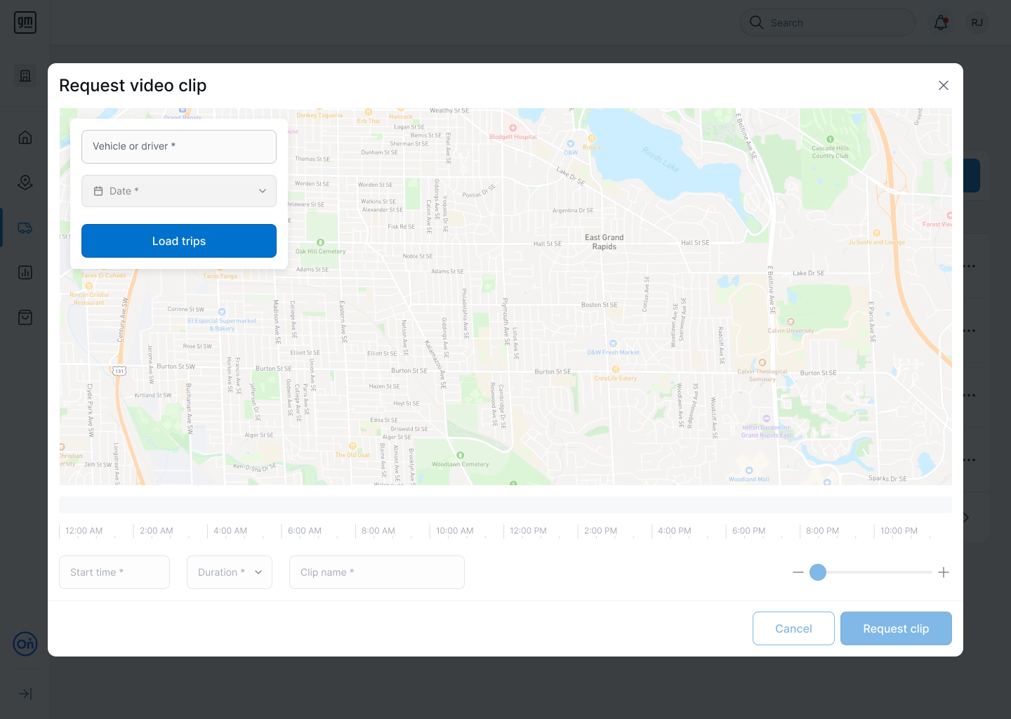 Request video clip modal before a vehicle and date are chosen