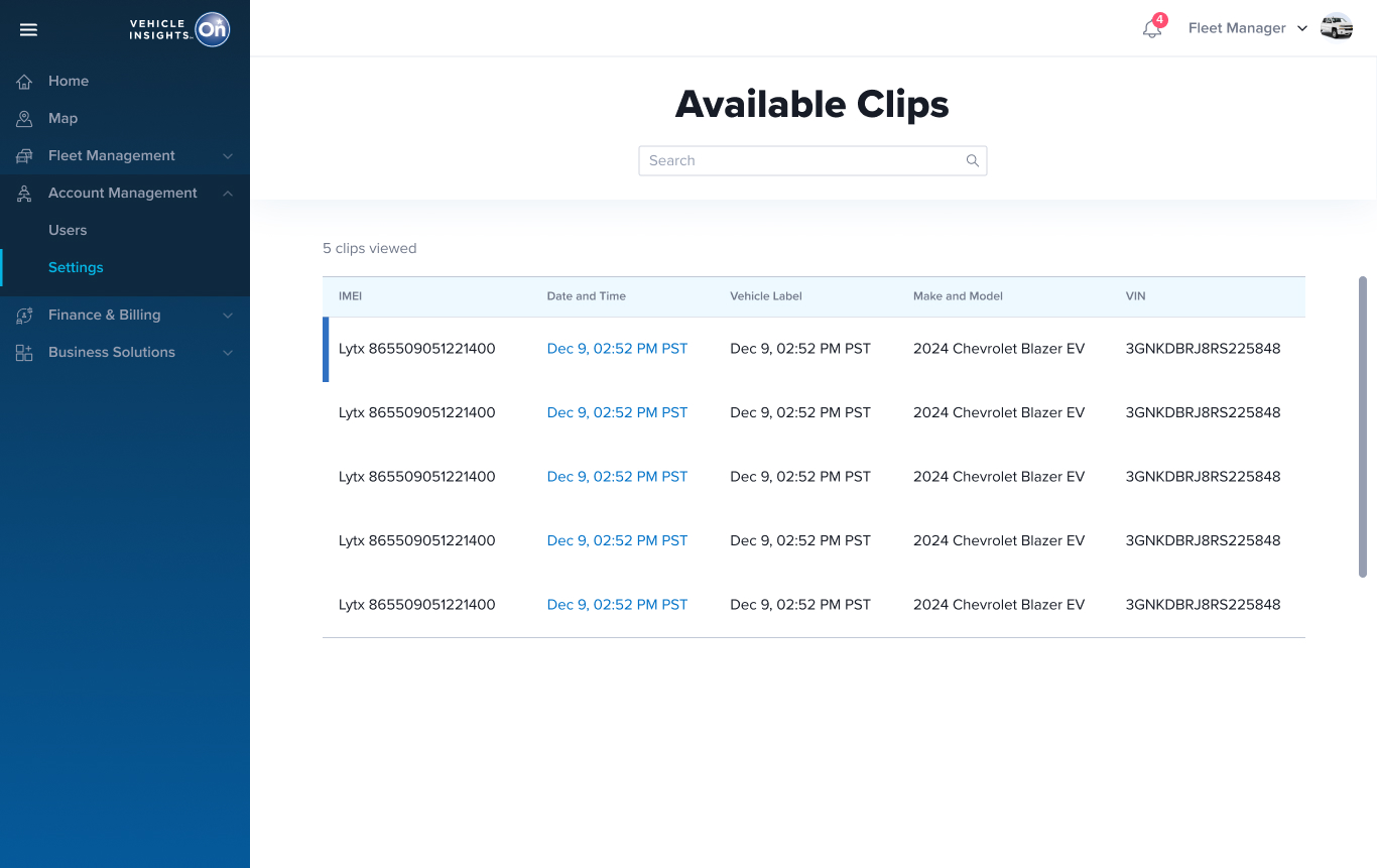 Select Clip screen with trip map and timeline